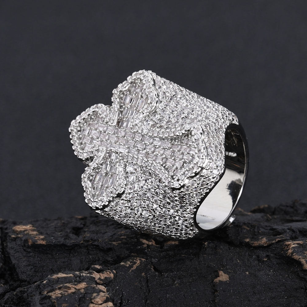 Hip Hop Cross Ring 18K Real Gold Plated TopBling 5A Cubic Zircon Religious Mens Jewelry