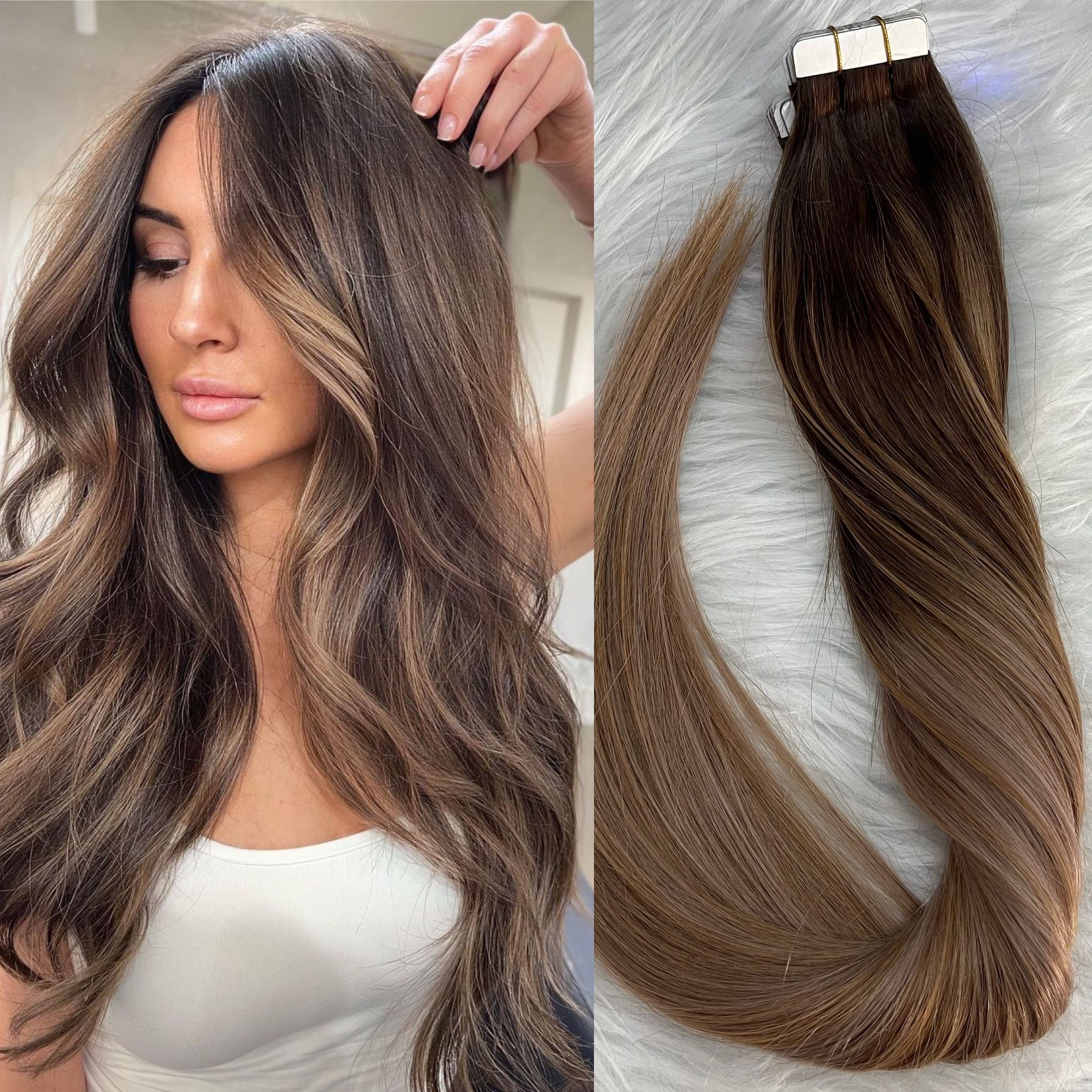 Ombre Tape in Human Hair Extensions Balayage T2/6/18 color Remy Brazilian Skin Weft Tape on Extension 100g/40pcs