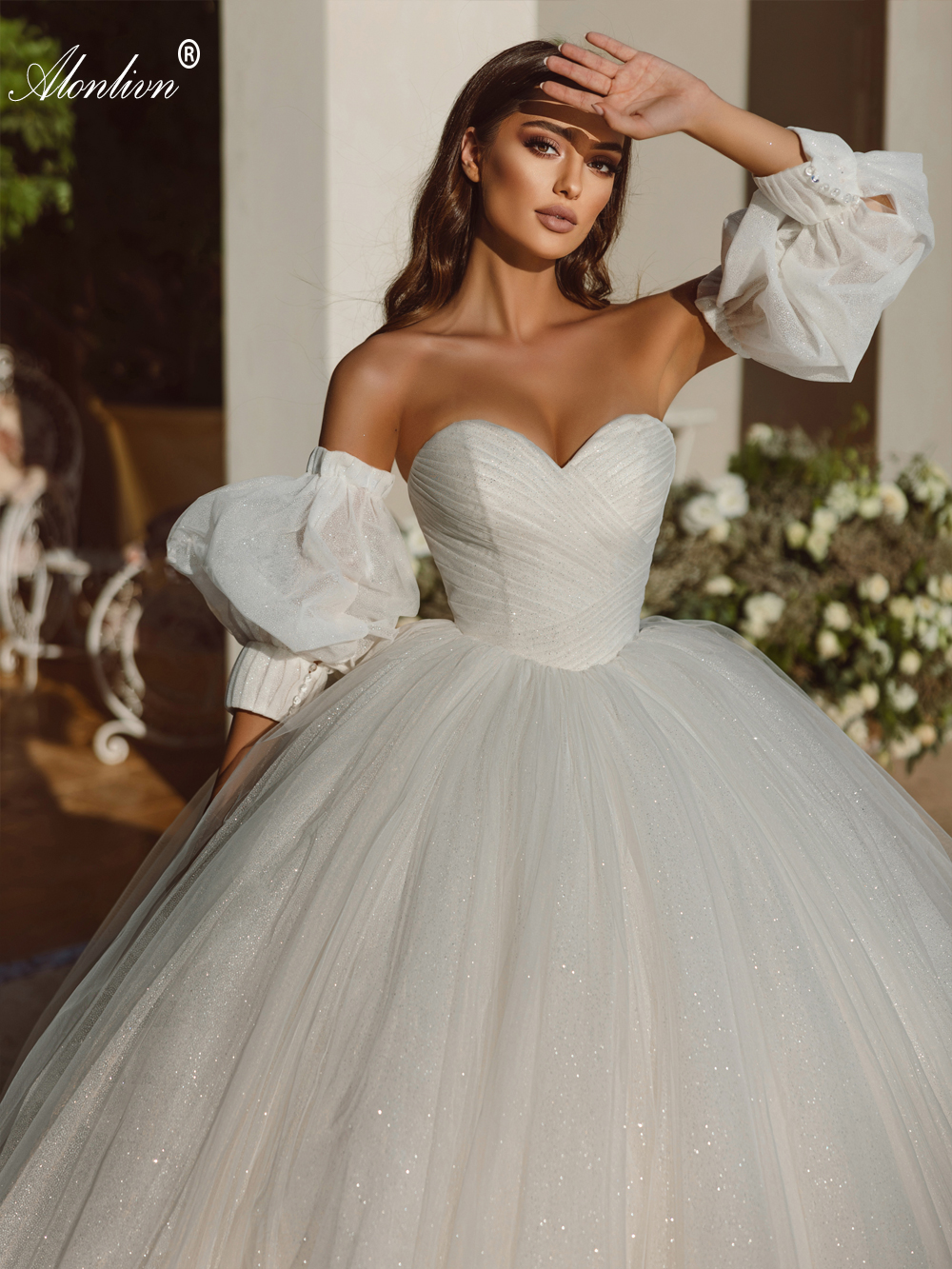 Sparkly Beading Lace Ball Gown Wedding Dress Off Shoulder Sleeveless Sweetheart princess Bridal Gowns 2024