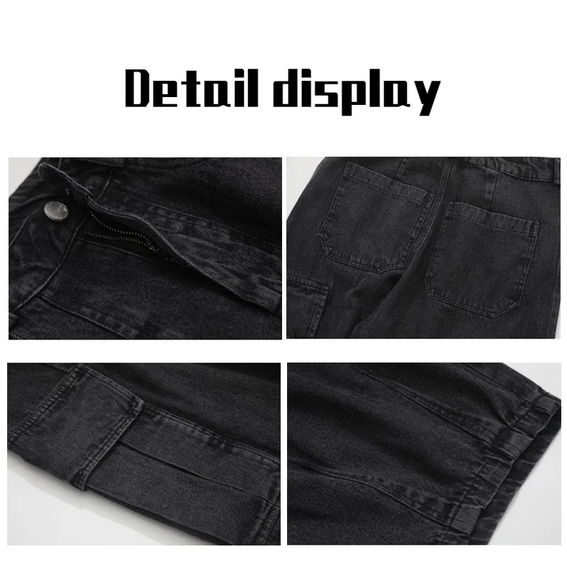 HOUZHOU Baggy Jeans Trousers Male Denim Pants Black Wide Leg Mens Oversize Cargo Korean Streetwear Hip Hop Harajuku 240415
