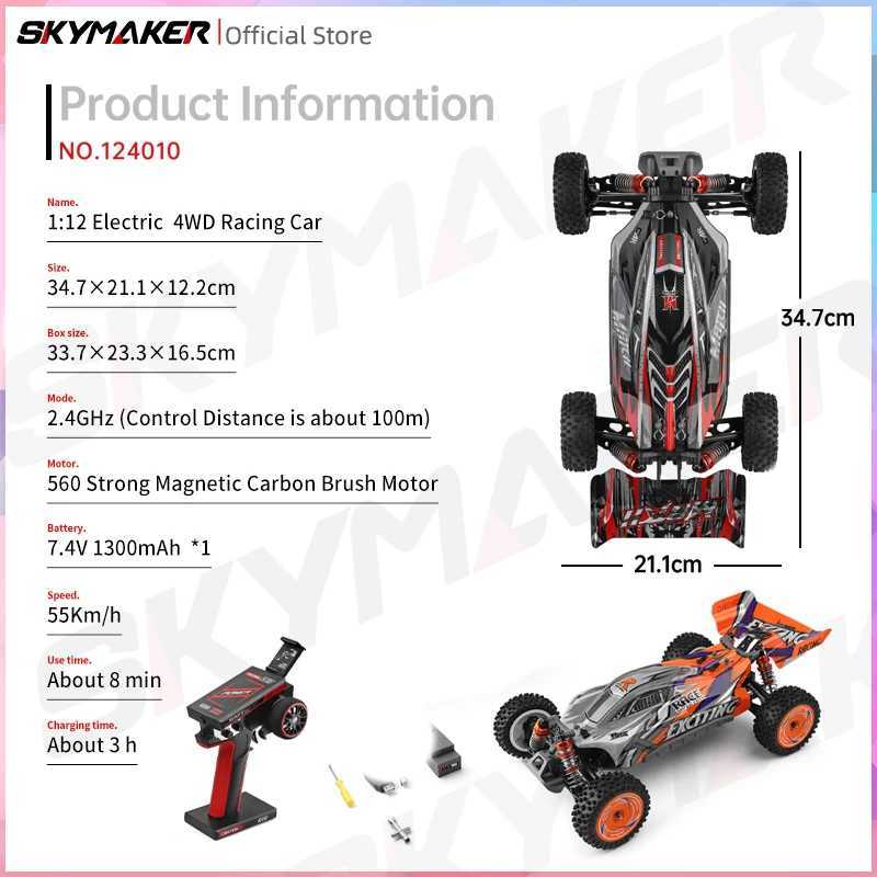 Free shipping Electric/RC Wltoys 1/12 124010 V8 2.4G Racing Drift RC Cars 4WD 550 Motor 55km/h High Speed Remote Control Car Off-Road Toys