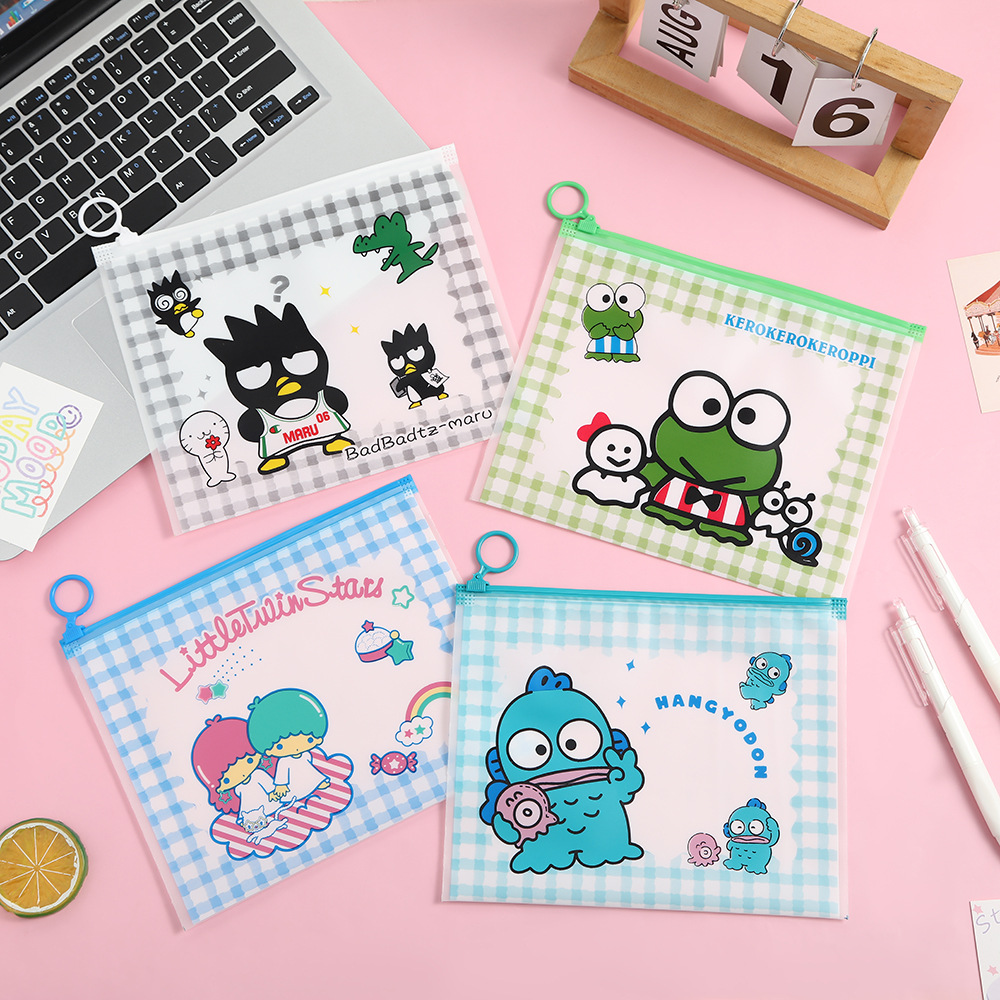 Cartoon style fresh plastic zipper bag cute and high-value student file bag large capacity data stationery self sealing bag