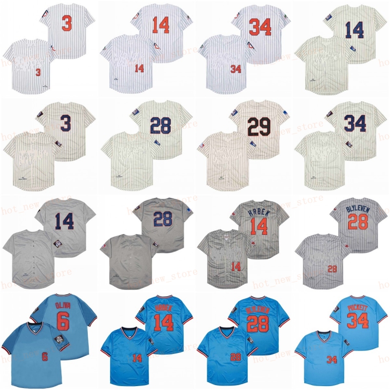 Retired 3 Harmon Killebrew Baseball Jersey 6 Tony Oliva 14 Kent Hrbek 28 Bert Blyleven 29 Rod Carew 34 Kirby Puckett 1991 1969 Vintage Retro Mesh Stitch