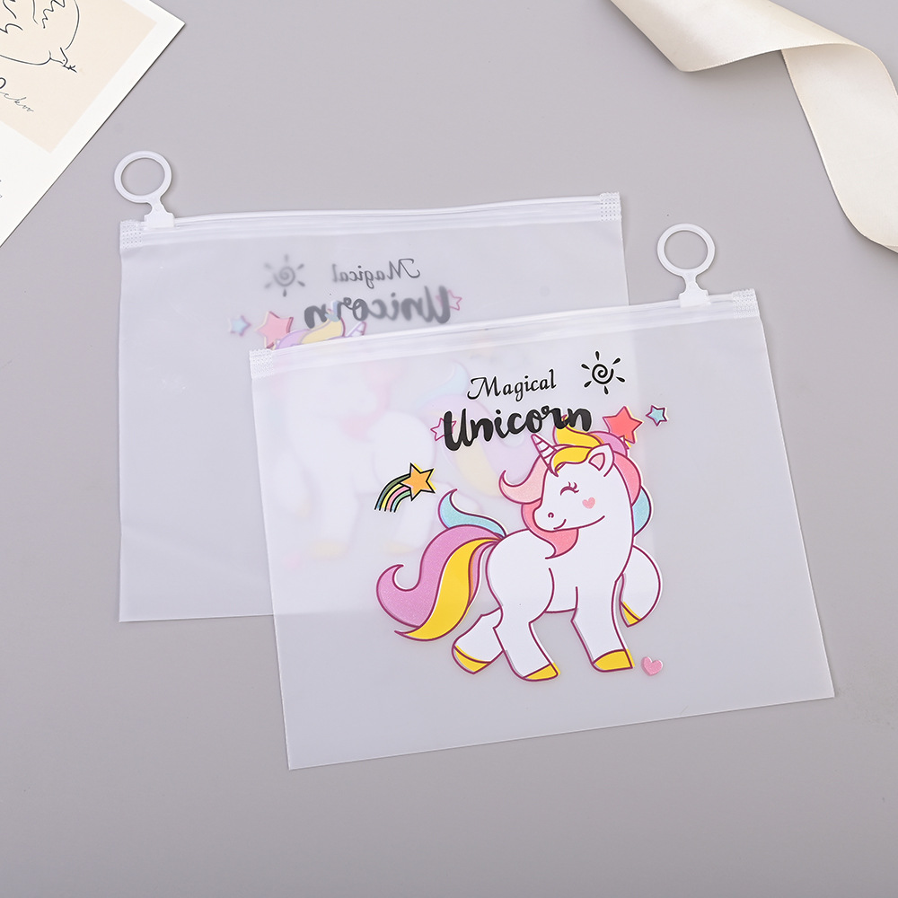 Cartoon Unicorn Colorful Cloud Horse Packaging Bag PE Matte Zipper Self sealing Bag with Pull Ring Pen Bag Student Stationery Bag