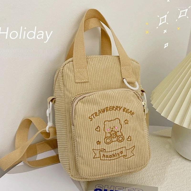 2025 NEW Evening Bags Women Corduroy Crossbody Cute Bear Transparent Design Canvas Zipper Shoulder Messenger Bag Phone Money Handbags For Girls zhanyi