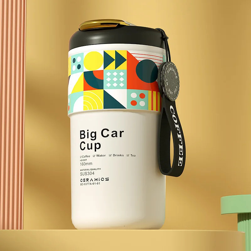 stampup 410ML Ceramic Liner Thermos Coffee Cup Double Wall Stainless Steel Insulated Cups For Thermal Mug Tumbler Gifts 241121 W260226