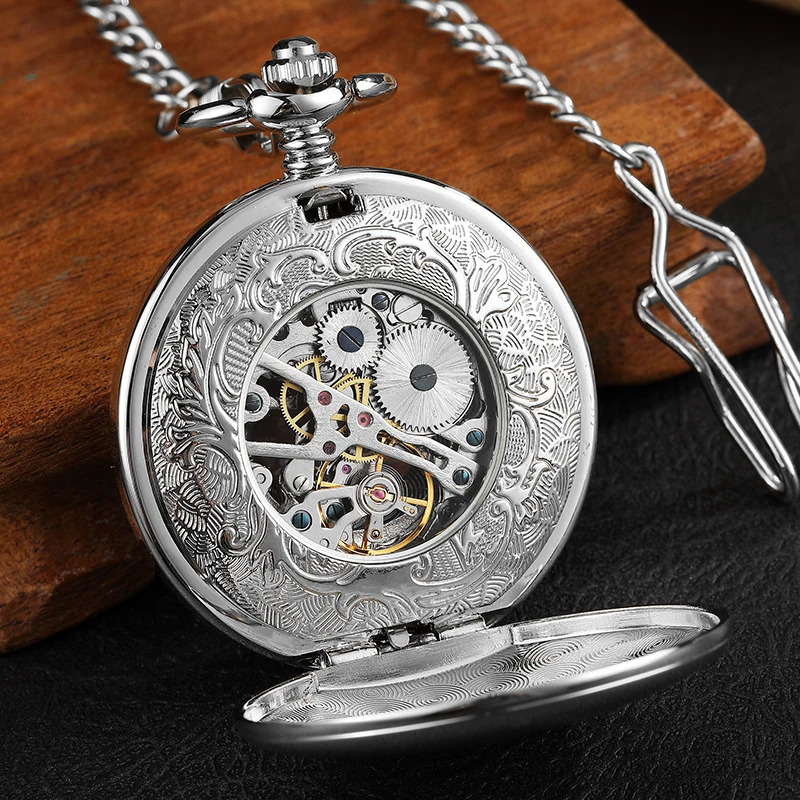 Retro double-sided open case mechanical mens watch with double-sided Roman dial handheld wind pocket watch with FOB chain gift 241122