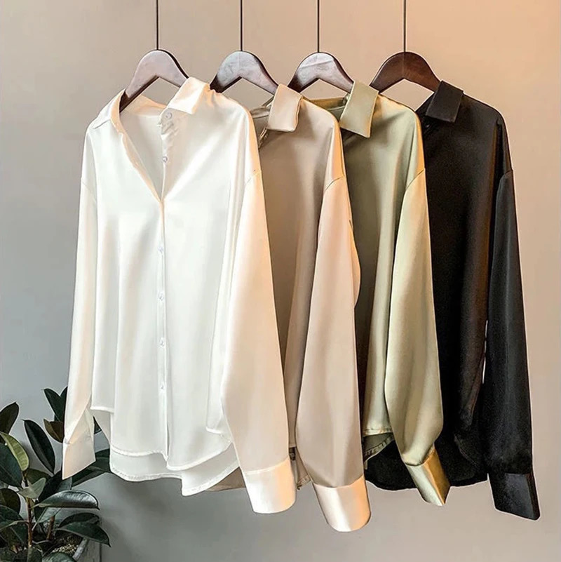 Y2k Korean White Loose Women Shirts Autumn Chic Long Sleeve Button Turn Down Collar Female Blouse Retro Elegant Ladies Tops 241121