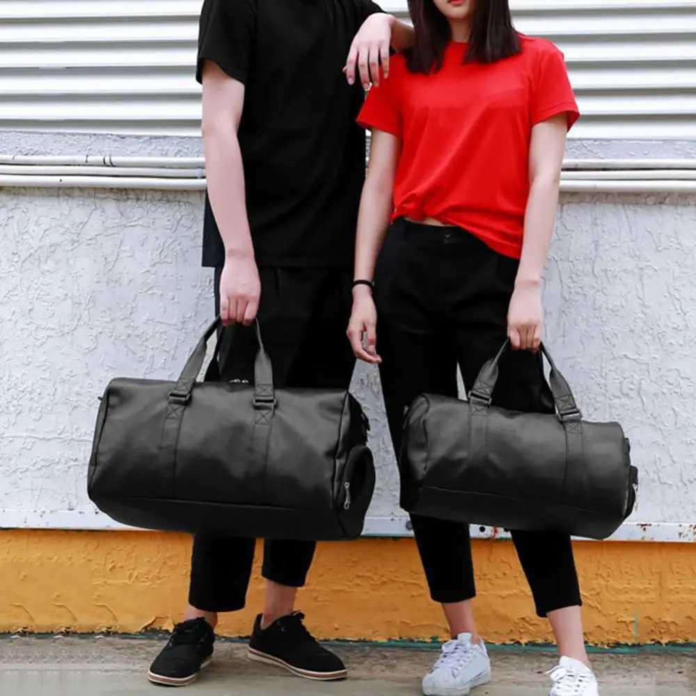Unisex Large Capacity Travel Tote Bag Duffle Faux Leather Bag Shoe Lage Gym Fitness Tote Shoulder Bag SportXJ241122
