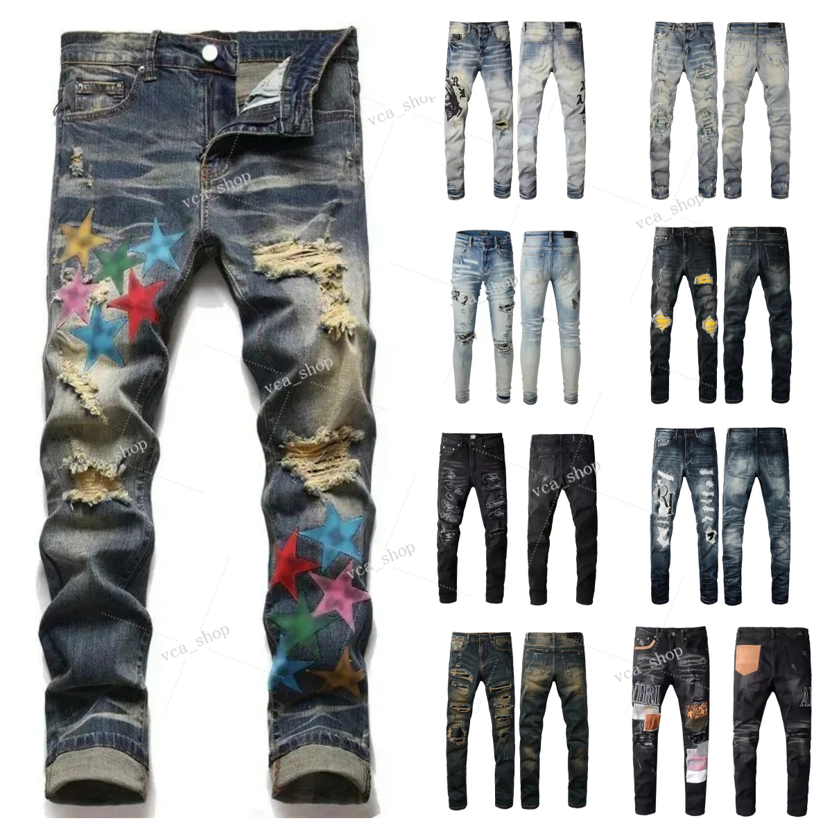Designer jeans mens Purple jeans men women pants purple ksubi jeans High Street Purple Retro Paint Spot Slim Feet Micro Elastic Jeans Hip-hop Zipper Hole jeans 112
