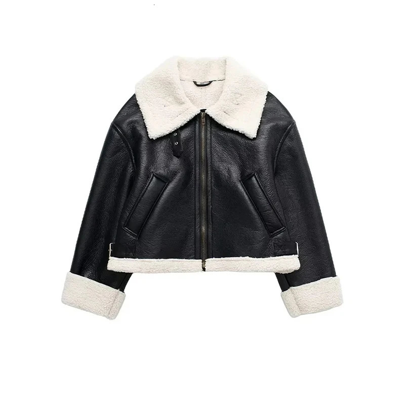 SIYANG Winter Woman Fur Leather Short Jackets Female Thick Warm Turndown Collar Coats Ladies Chic Outerwear 241121