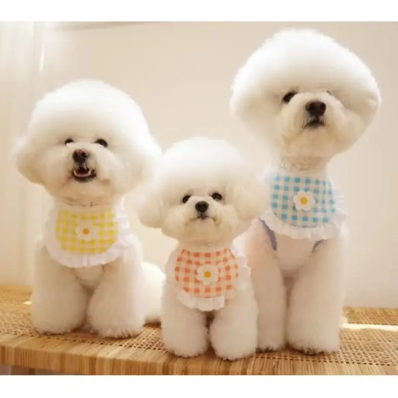 Cute Dog Cat Bibs Plaid Flower Chihuahua Pet Scarf Small Dogs Cats Collar Puppy Clothes Accessories for Teddy