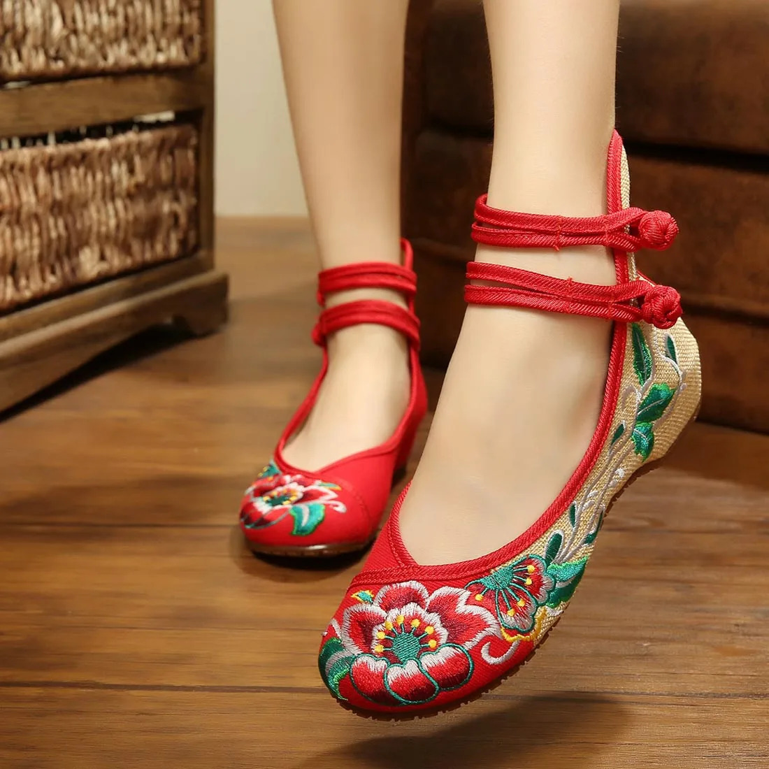 Chinese Embroidered Hibiscus Flowers Cloth Shoes Flat Shoe Casual Loafer Oxford Bottom Girl Lady Single 241122
