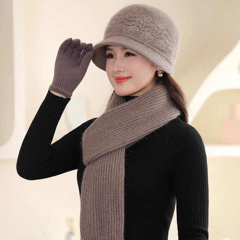 Womens Beanies Long Scarf Gloves Set Female Lady Knitted Keep Warm High Quality 3 Pieces Sets Caps Bonnet Fashion 241122