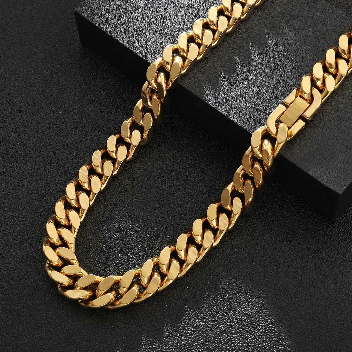 Hip Hop 18K Real Gold Plated Steel 11mm Cuban Figaro sided polished Link Necklace For Men JewelryGiftsX241123