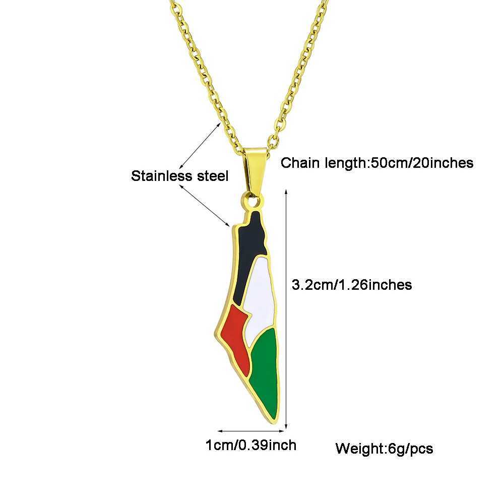 SONYA New Fashion Palestine Flag Map Pendant Necklace For Women Men Gold Silver Color Stainless Steel Jewelry GiftsX241122