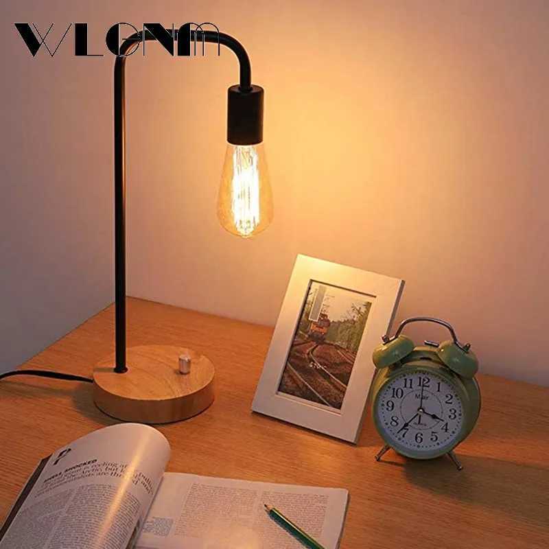 WLGNM Retro Desk Table Lamp Lights For Bedroom Bedside Dimmable Wrought Iron Wooden Creative Home Deco Desktop Decoration Lights Z241123