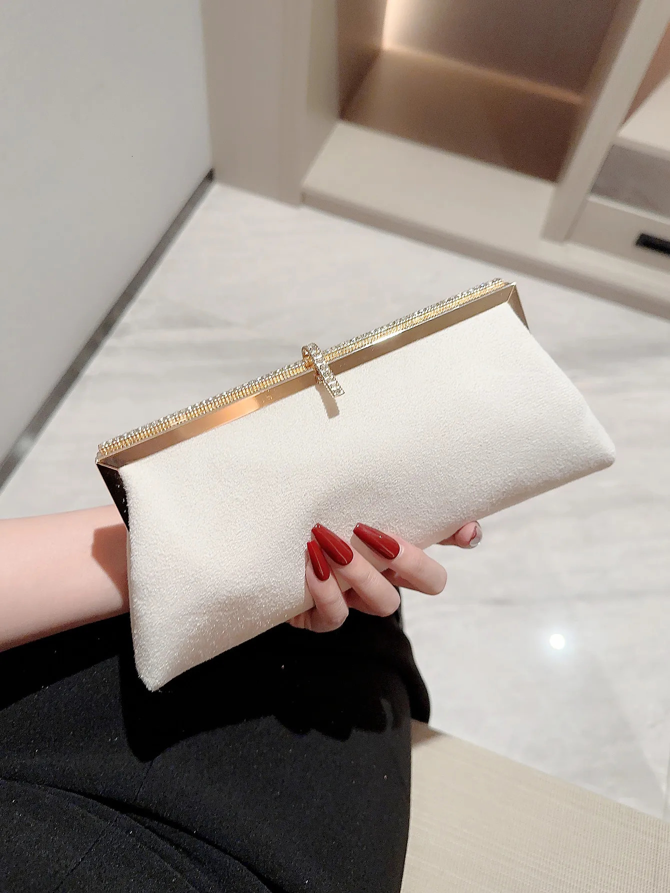 Womens temperament velvet fish hook decorated evening bag clutch party prom dress weddin 241115