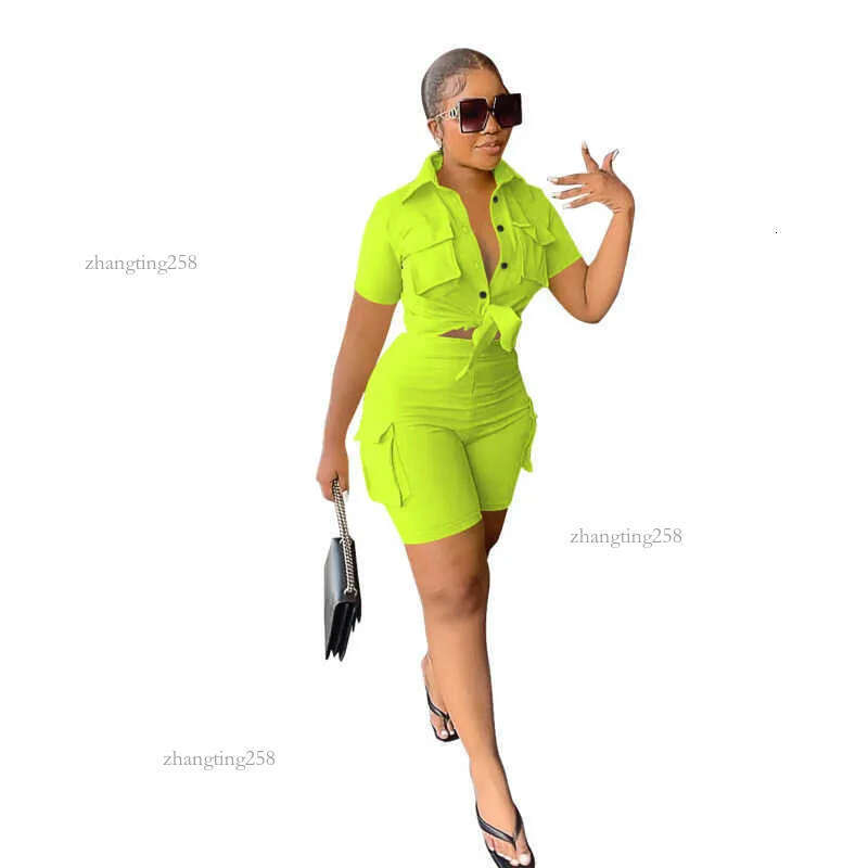 New summer clothing Designer Women Tracksuits 2 Piece Set Outfits Sexy Solid Color Short Sleeve Shirt And Shorts Two Pieces Womens Matching Suits