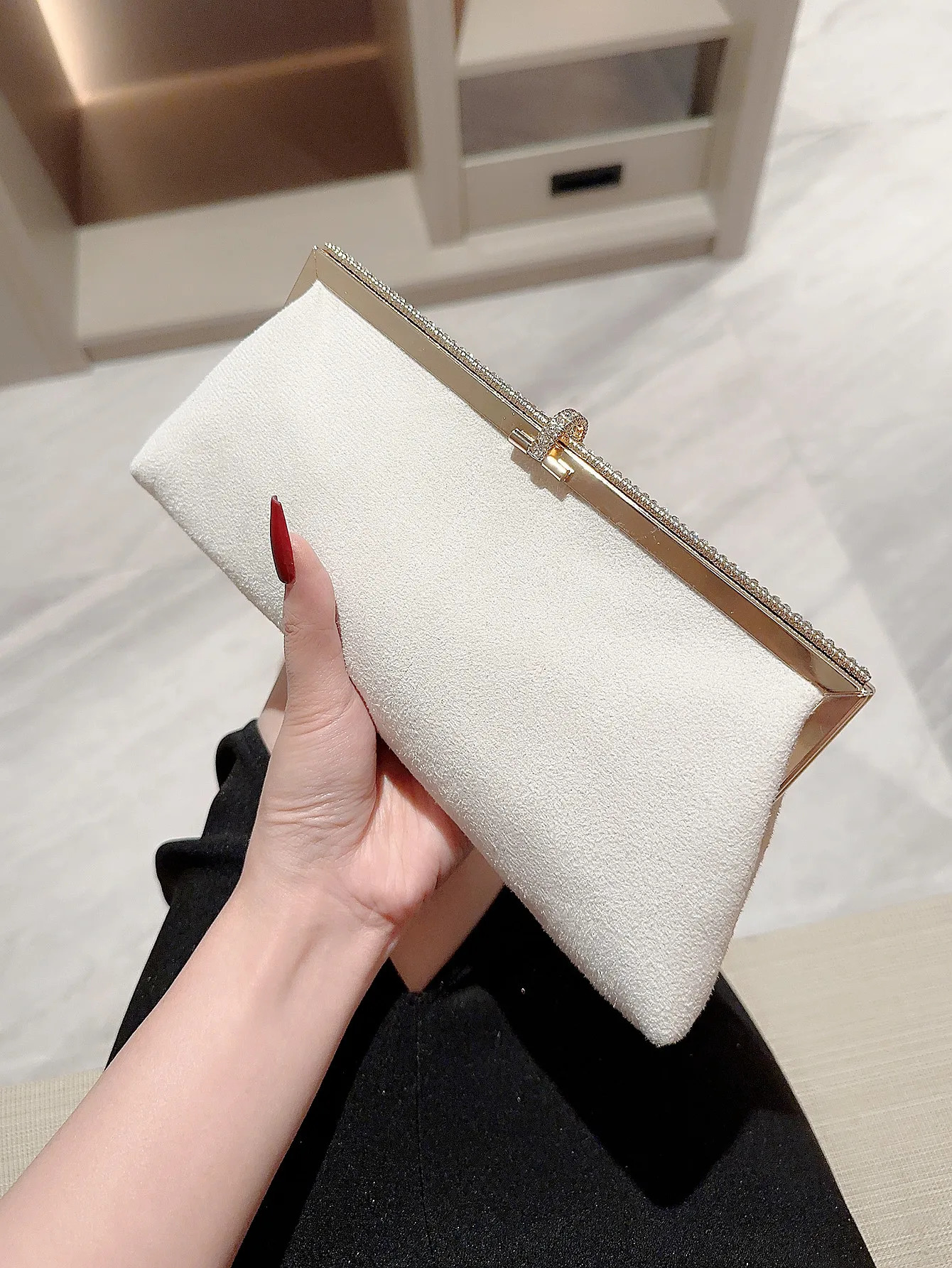 Womens temperament velvet fish hook decorated evening bag clutch party prom dress weddin 241115