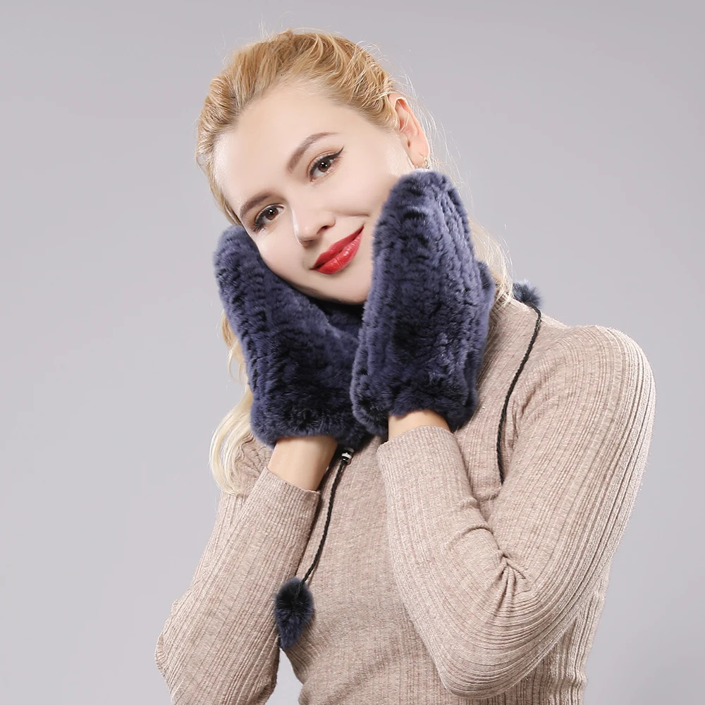 Womens real fur gloves knitted winter gloves natural Rex rabbit fur womens winter warm thick natural Rex rabbit fur gloves 241122