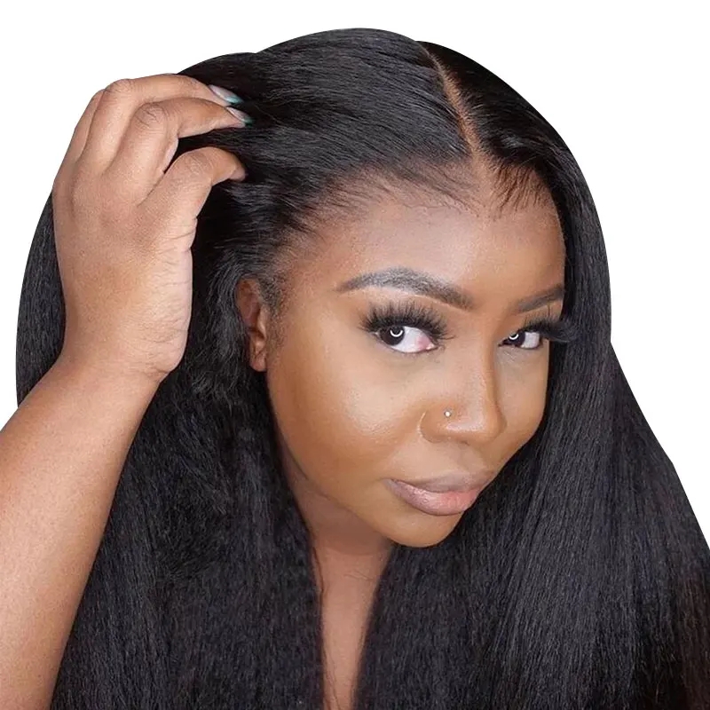 Kinky straight human hair wigs 360 full lace pre plucked hd lace frontal wig short afro kinky curly wig for black women 12inch 130%density