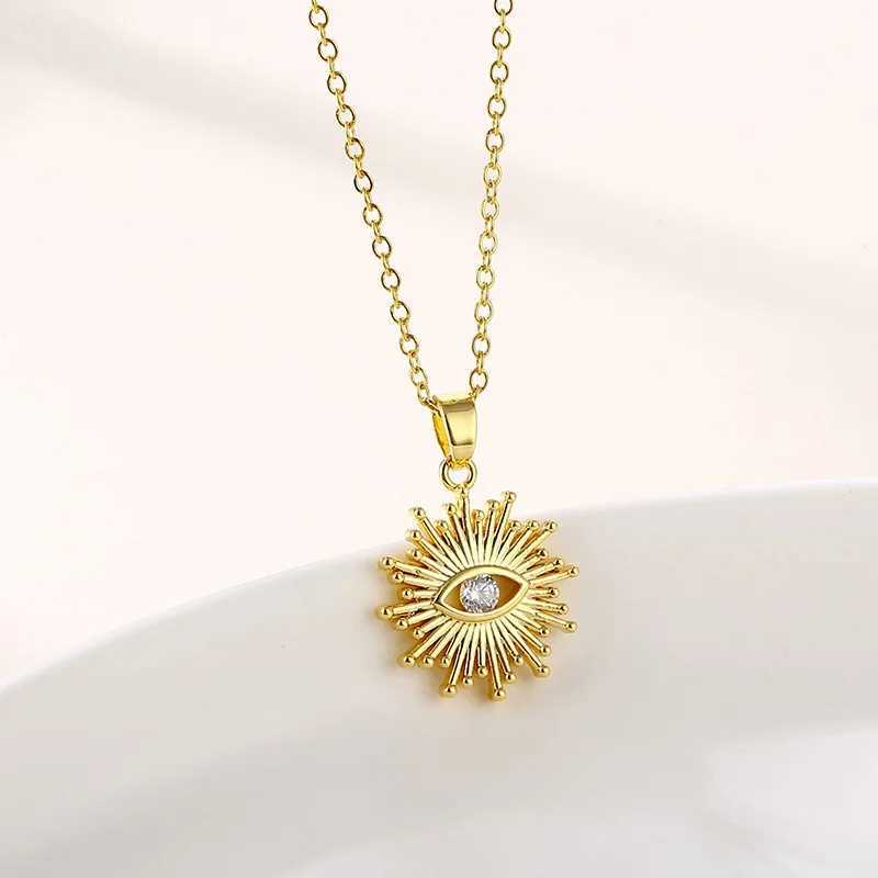 2022 Elegant Water Wave Chain 18k Gold Plated Stainl Steel Creative Sunlight Zirconia Evil Eye Pendant Necklaces For WomenX241123