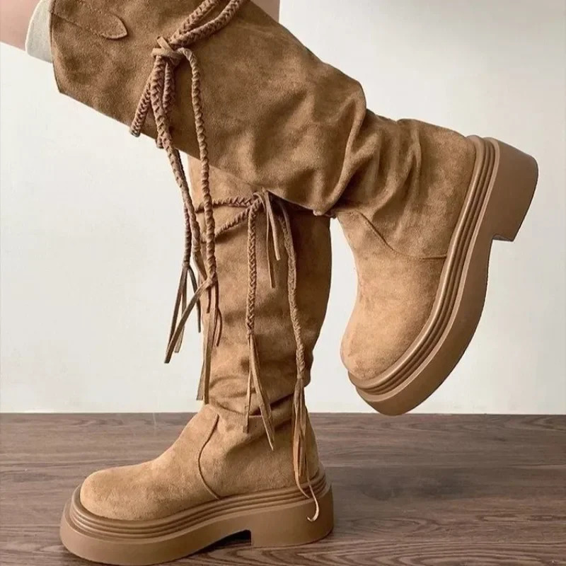 womens shoes selling cross style womens shoes fashionable round toe modern womens shoes winter solid knee high boots Zapatos 241122