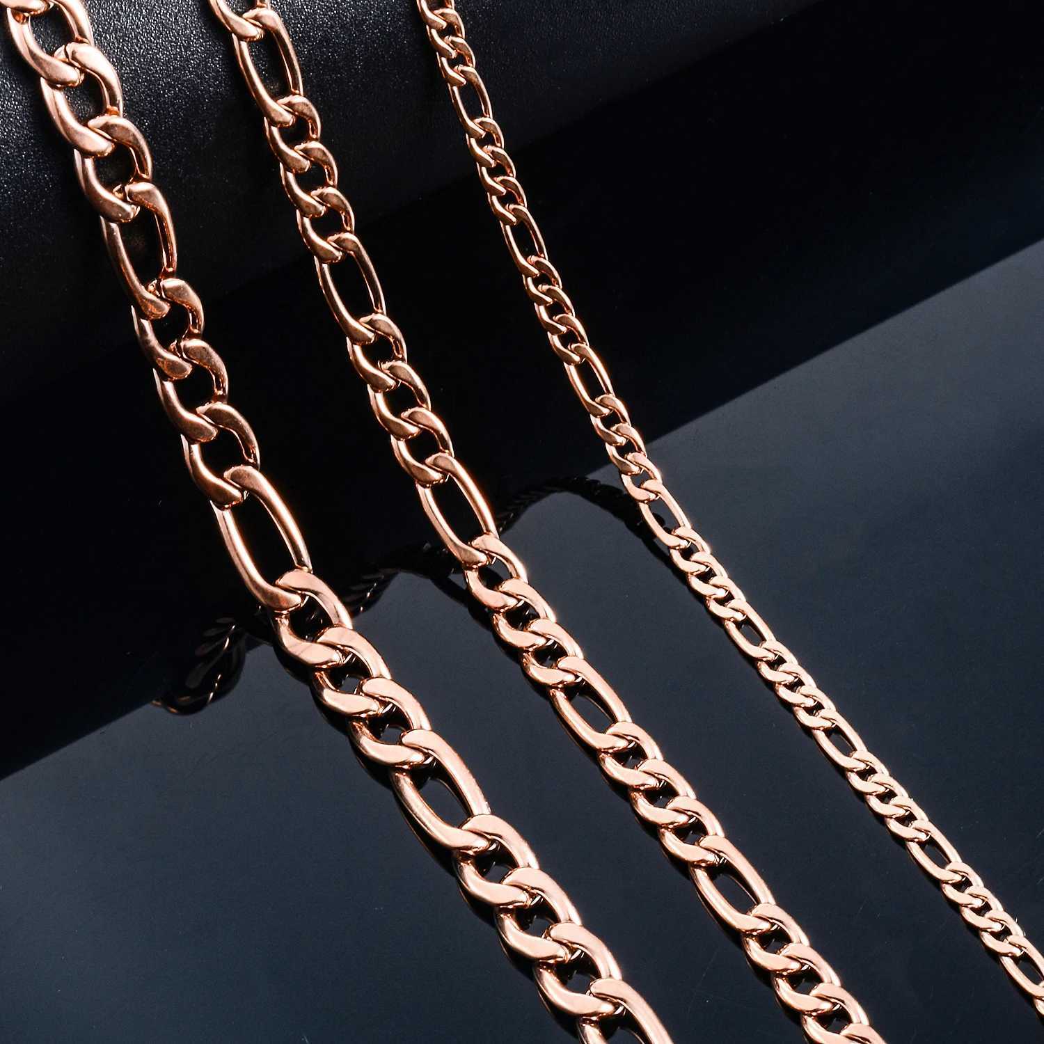 Widt 3mm/4.5m/6mm Stainless Steel Classic Figaro Link Chain Long Necklace Rose Gold Color For Men Women JewelryX241122