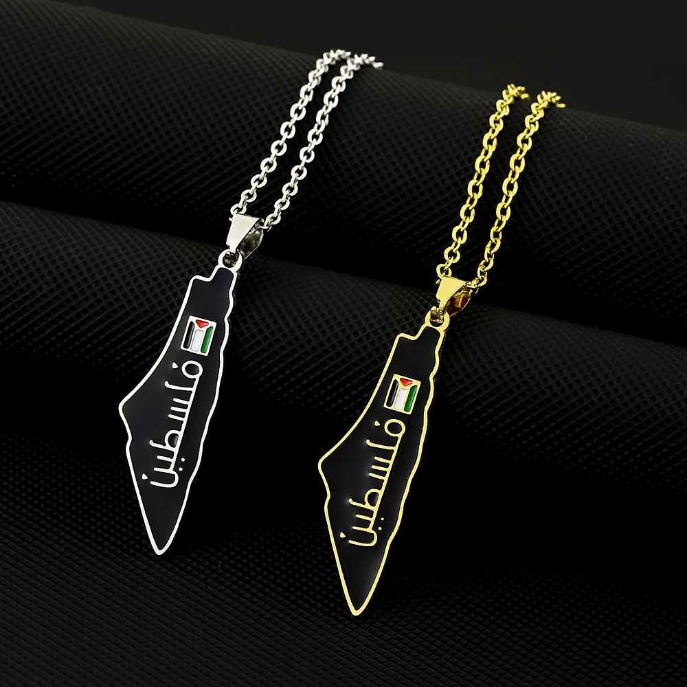 SONYA New Fashion Palestine Flag Map Pendant Necklace For Women Men Gold Silver Color Stainless Steel Jewelry GiftsX241122