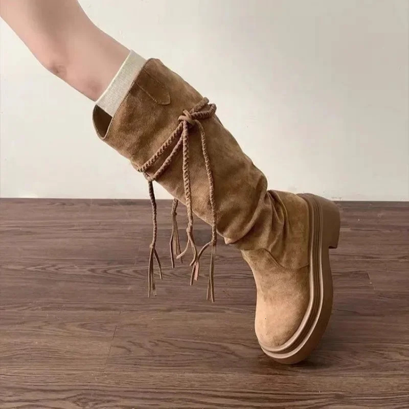 womens shoes selling cross style womens shoes fashionable round toe modern womens shoes winter solid knee high boots Zapatos 241122