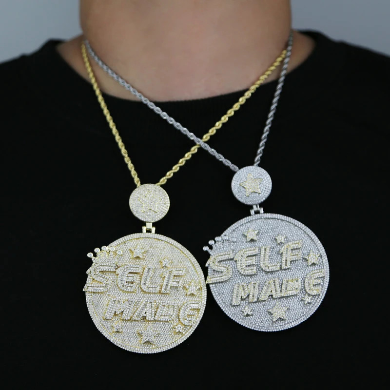 Big Heavy Iced Out Bling 5A Cubic Zircon Paved Self Made Engraved CZ Star Pendant Necklace Hip Hop Men Women Charm Jewelry 241122