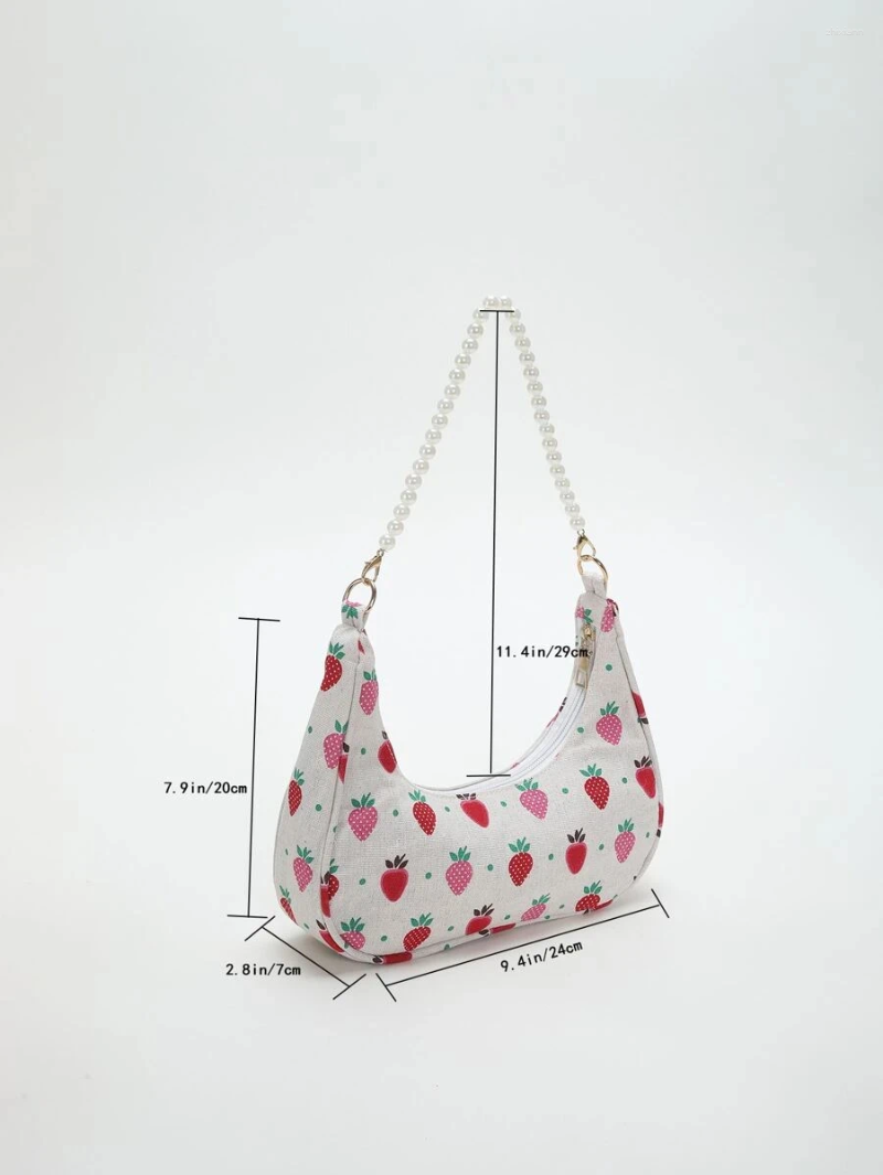 Free Shipping Shoulder Bags Fashionable Pearl Chain Cute Kawaii Strawberry Shaped Crescent Bag For Women Simple Casual Commuting Handbag Hobo