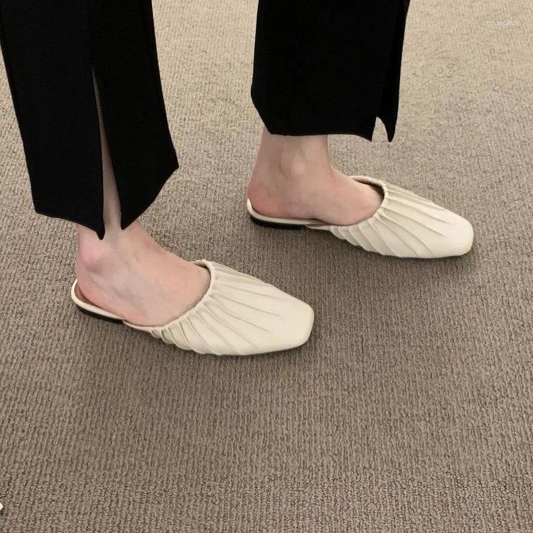 Slippers Summer Women Mules Casaul Square Toe Flats Shoes Fashion Comfort Slip On Slides Ladies Outdoor High Quality Sandalias