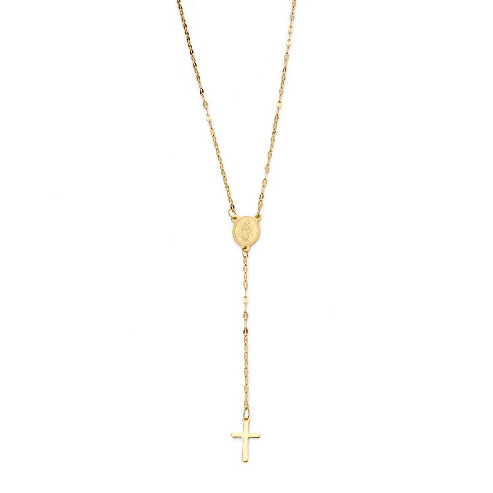1 Piece 18K Gold Plated Cross Virgin Mary Necklace 304 Stainl Steel Lips Chain Prayer Beads Rosary Necklace Fashion JewelryX241123