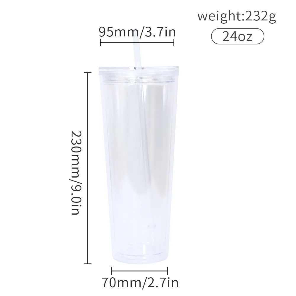 24oz double walled snow globe acrylic tumblers flat lid straw clear plastic drinking beverage cup with hole to fill glitter