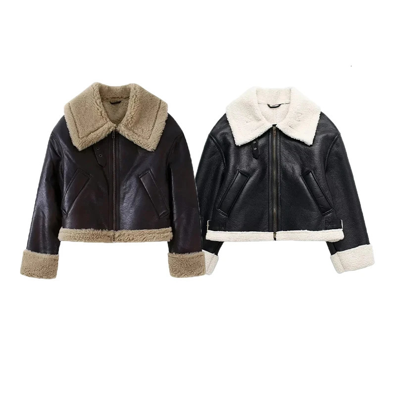 SIYANG Winter Woman Fur Leather Short Jackets Female Thick Warm Turndown Collar Coats Ladies Chic Outerwear 241121