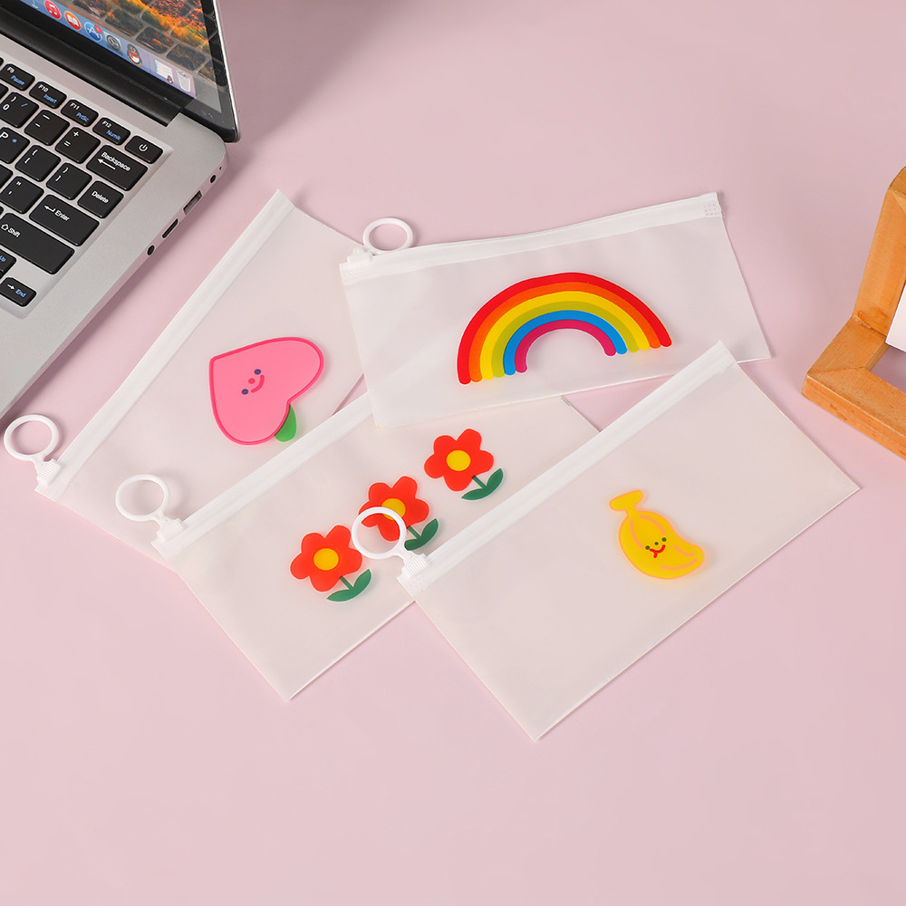 Cartoon new cute pull tab zipper bag semi transparent EVA student pencil case large capacity stationery gift self sealing bag