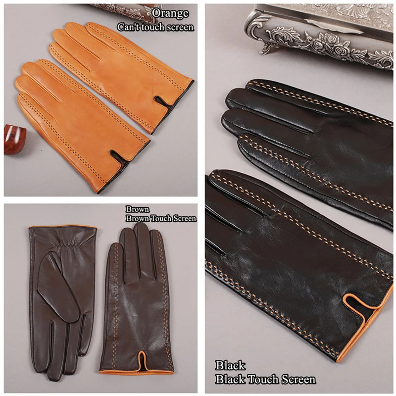 Gours Winter Mens Leather Gloves Touchscreen Gloves Fashion Warm Black Gloves Goatkin Gloves GSM012 241122