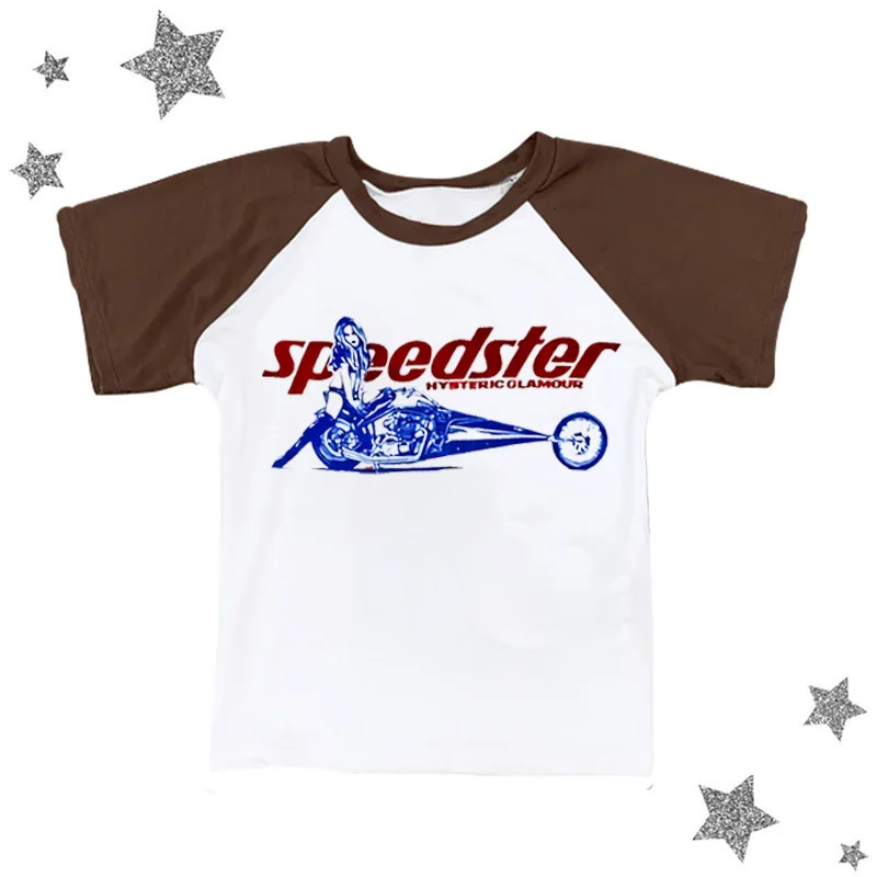 Y2K Women Baby Tee Streetwear Biker girl Vintage girlish letter Crop Summer punk Casual Trash Basic Goth White Slim TShirt emo 240409