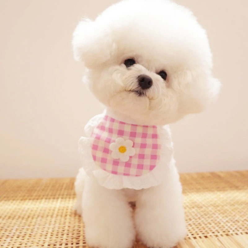 Cute Dog Cat Bibs Plaid Flower Chihuahua Pet Scarf Small Dogs Cats Collar Puppy Clothes Accessories for Teddy