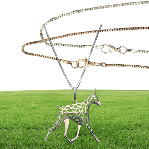 Pendant Necklaces Gold Silver 1pcs Doberman Movement Necklace 3D Cut Out Puppy Dog Lover Memorial Pendants Christmas Gift 7343