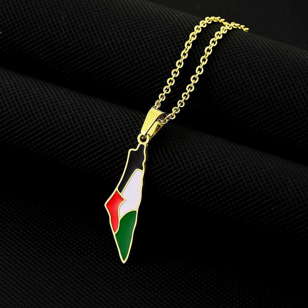 SONYA New Fashion Palestine Flag Map Pendant Necklace For Women Men Gold Silver Color Stainless Steel Jewelry GiftsX241122