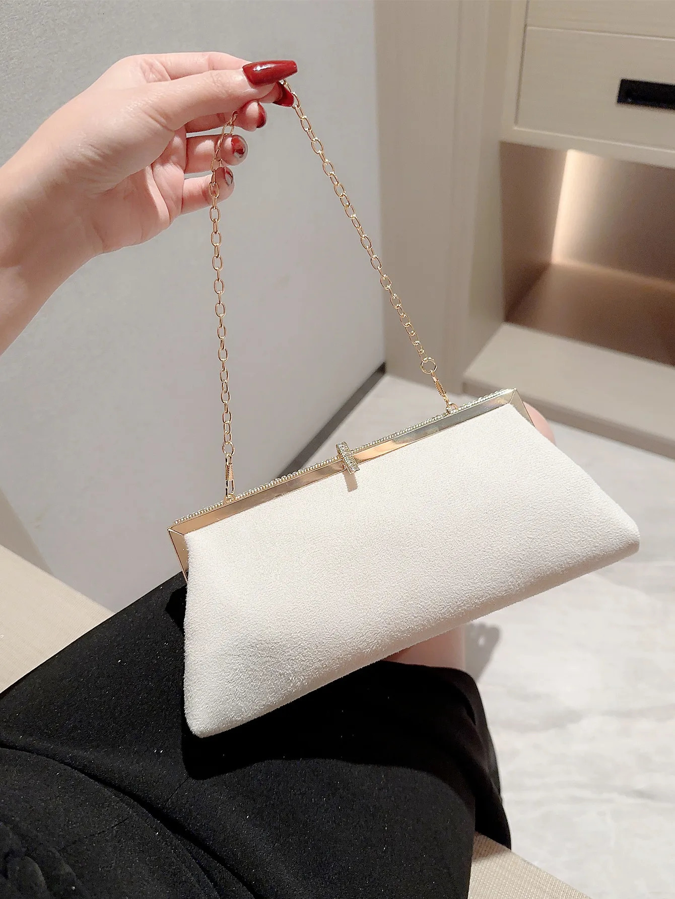 Womens temperament velvet fish hook decorated evening bag clutch party prom dress weddin 241115