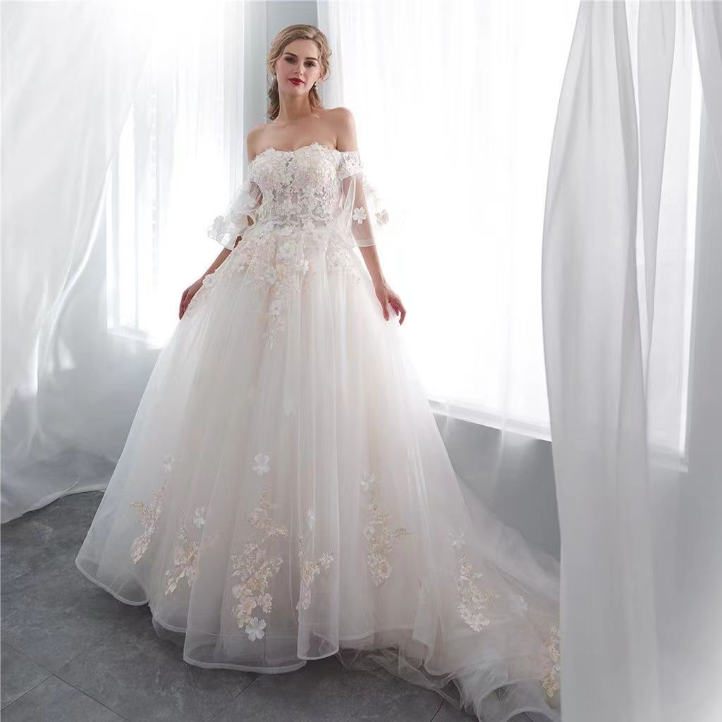 2024 lace wed dress Dresses Bohemian Boho Lace Appliqued Bridal Long Sleeve Sweep Train Beach Wedding Dress designer boho Country bride Gowns
