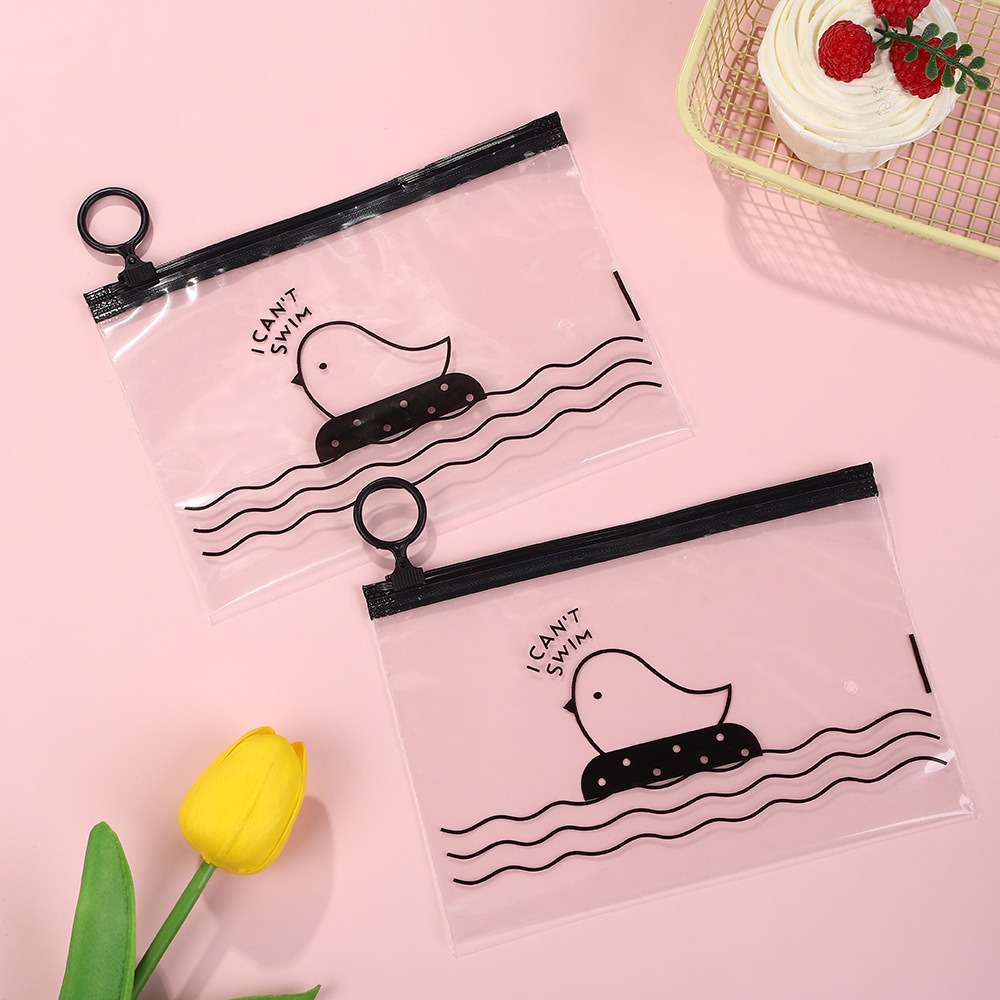 Cartoon Chicken Fashion High Transparency Ring Zipper Bag Travel Cosmetics Underwear Socks Storage Bag Stationery Packaging Bag