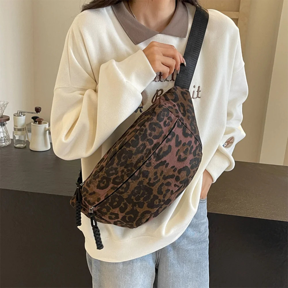 Leopard Print Waist Bag Stylish Waist Pack Large Capacity Trendy Fanny Pack Zip Closure Vintage Belt Bag Outdoor Travel Bag 241122