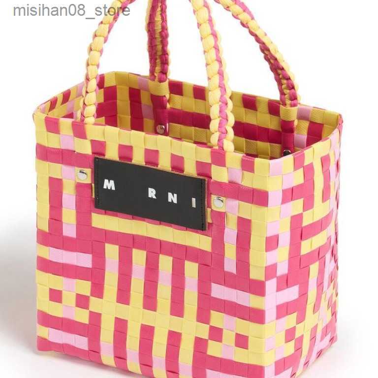 Shopping Baskets Netizen Woven Vegetable Basket Bag Super Hot Handmade Woven Bag Large Capacity Colorful Woven Handheld Bag Q2404232