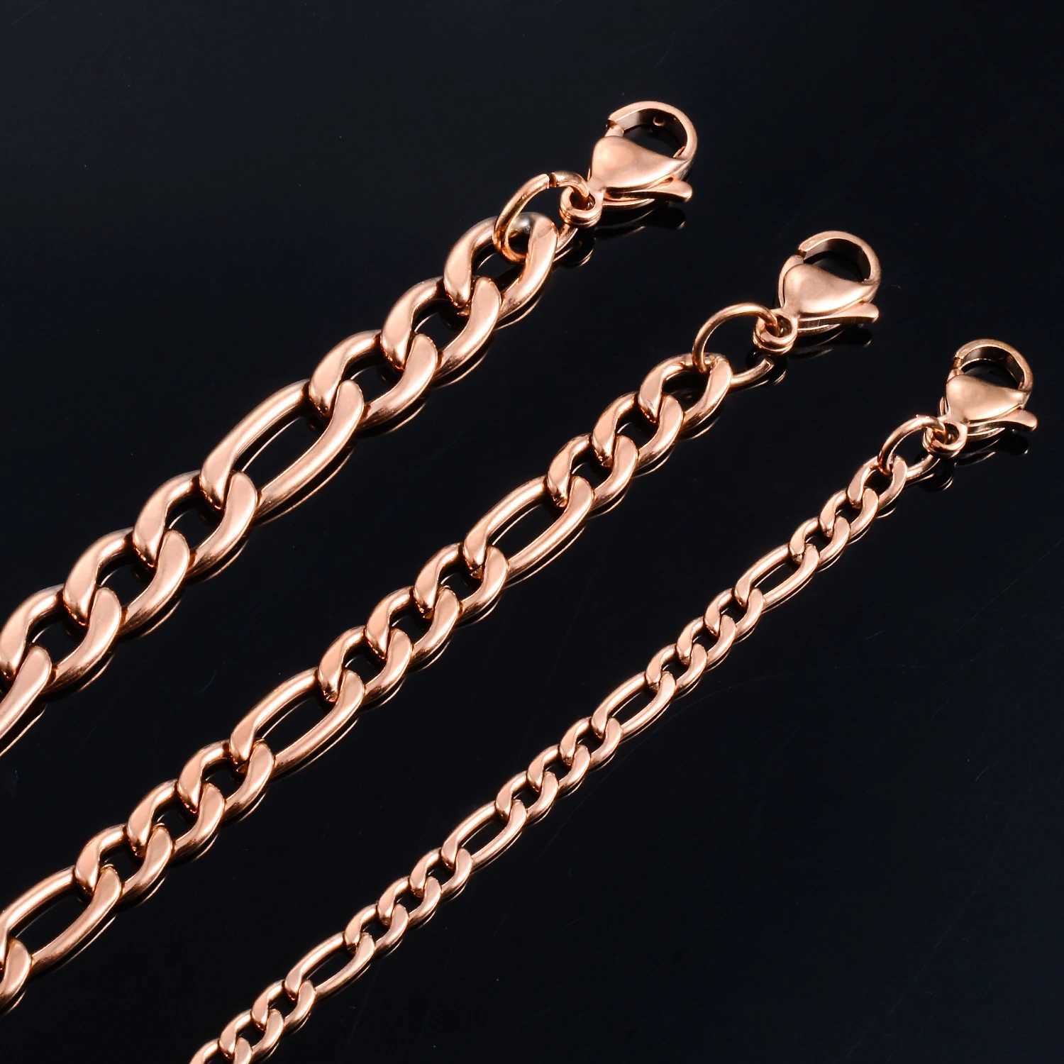 Widt 3mm/4.5m/6mm Stainless Steel Classic Figaro Link Chain Long Necklace Rose Gold Color For Men Women JewelryX241122