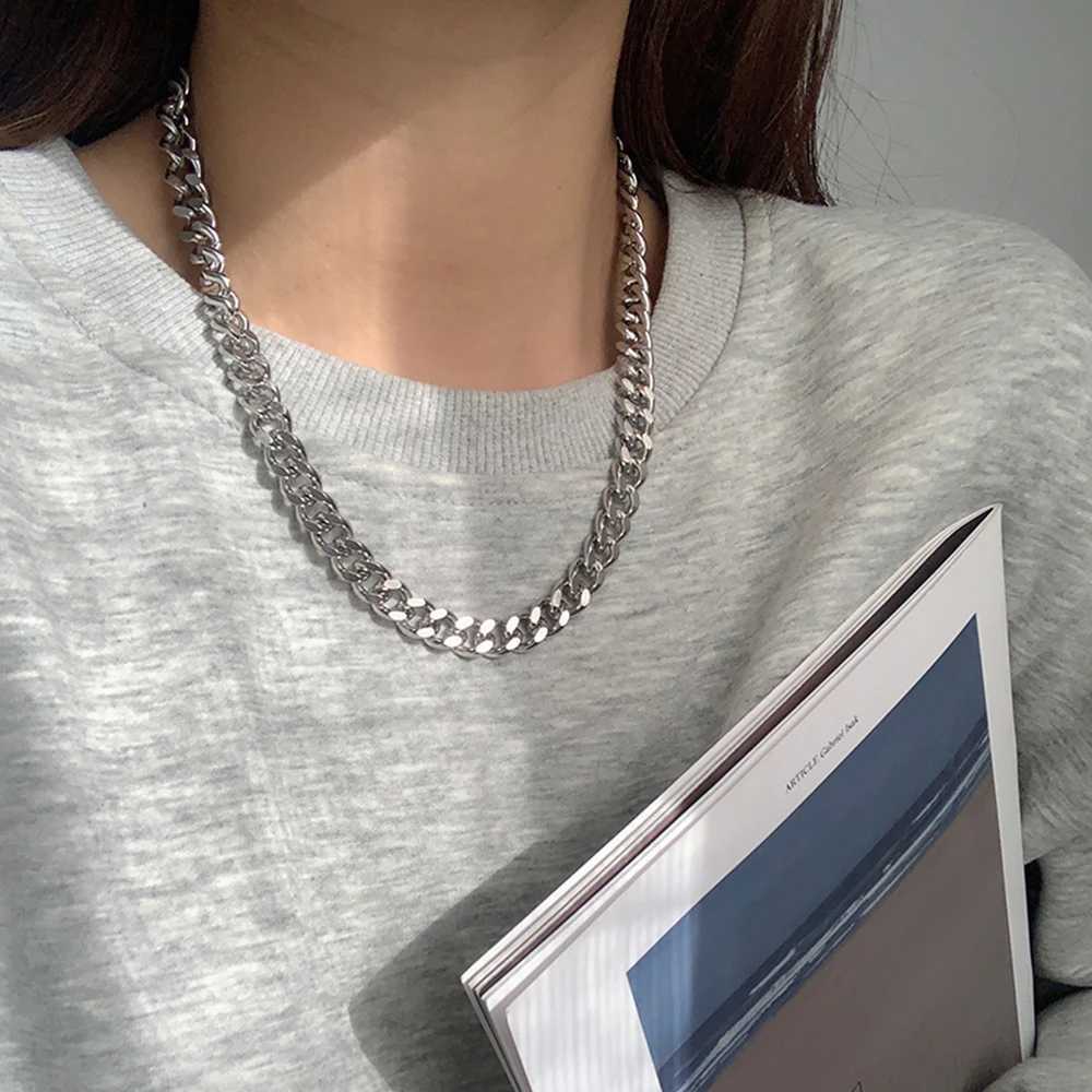 Fashion Stainless Steel Silver Color Chunky Cuban Link Chain Choker Necklace For Women Men Hip Hop Neck Collares Jewelry GiftX241122